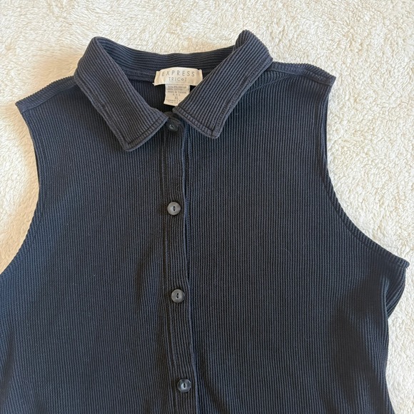 Vtg Express Tricot Waffle Knit Sleeveless Collared Button Up Tunic grunge 90s XL - Picture 2 of 8
